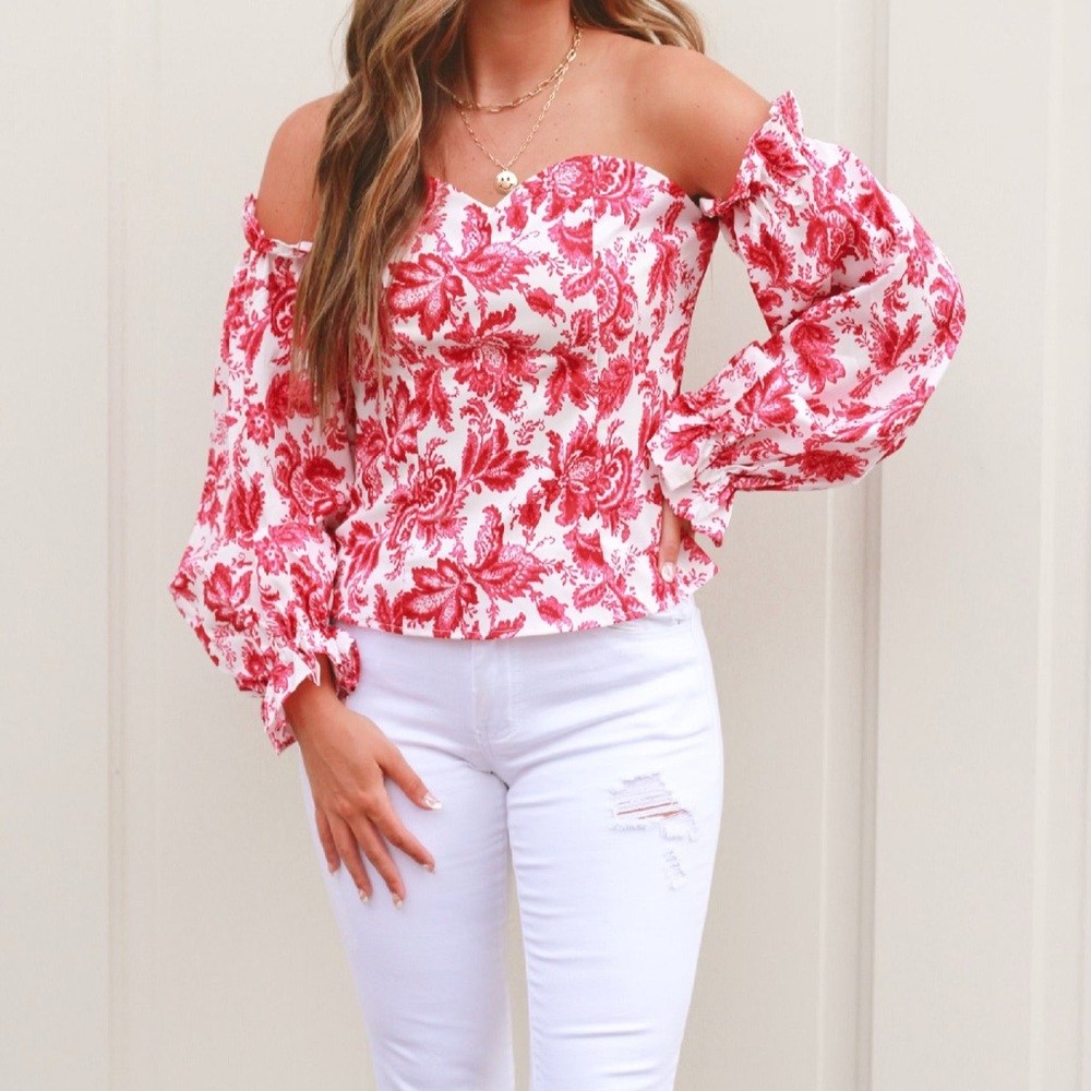 Off-Shoulder Red Floral Print Women’s Top